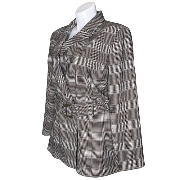 Calvin Klein Black White Houndstooth Belted Jacket Long Sleeves Women's Size 24W - Picture 6 of 9
